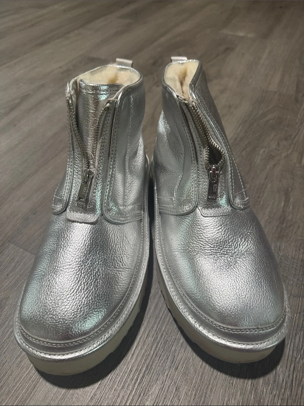 UGG Silver Metallic Zip-Front Slip-On Shoes